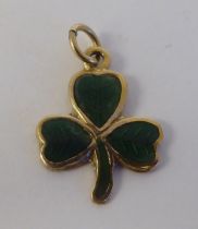 A 9ct gold enamelled pendant, fashioned as a three leaf clover