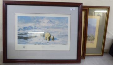 After David Shepherd - three wildlife studies  prints  bearing signatures  8" x 16"  framed