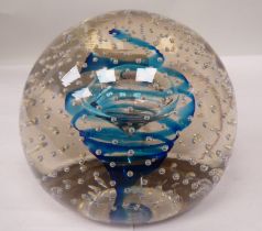A vintage Whitefriars glass doorstop of domed, clear, bubbled form, decorated on the interior with a