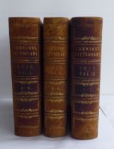 Books: 'Johnsons Dictionary of the English Language' Second Edition dated 1827, in three volumes