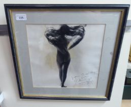 A photographic image, a nude woman  bears an indistinct signature & inscription  11" x 11"  framed