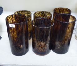 Six LSA International animal print, smoky coloured glass vases  11"h