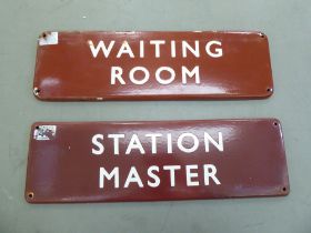 Two vintage railway white on brown steel enamel signs, viz. 'Waiting Room' and 'Station Master'  5.