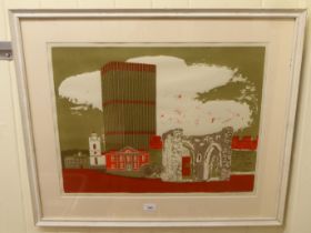 After Geoffrey Elliott - 'The Barbican'  artist proof  18" x 24"  framed