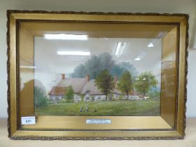 Thomas Hawes - children in a field and a thatched cottage beyond  watercolour  bears a signature  8"
