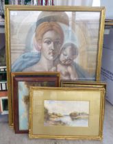 Framed pictures, mixed studies: to include a late 19thC landscape  watercolour  6" x 11"