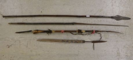 Four African tribal spears  largest 62"L