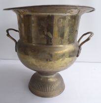 A Georgian style silver plated, twin handled, urn design, pedestal Champagne cooler  14"h