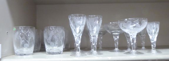 A suite of Stuart crystal Richelieu Hop & Barley pattern glassware