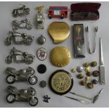 A mixed lot: to include six novelty timepieces, fashioned as motorcycles