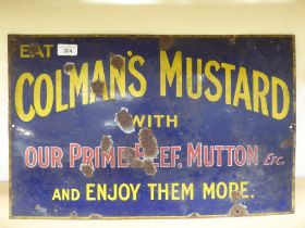 A vintage steel enamel advertising sign 'Colman's Mustard'  14" x 22"