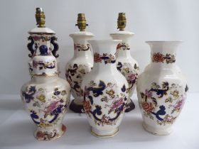 Masons Ironstone china items: to include a pair of table lamps  12"h