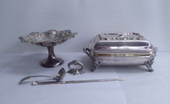 Silver plated tableware: to include a twin handled serving dish; and a comport  11"dia