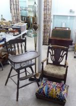 Small furniture: to include a 1950s stained beech framed fireside chair