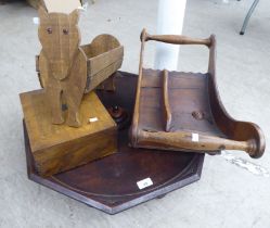 19thC and later wooden items: to include a mahogany cheese coaster; and an oak Lazy Susan  26"dia