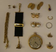Items of personal ornament: to include earrings; and a Waltham pocket watch