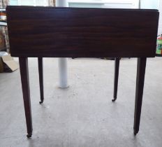 A George III string inlaid mahogany Pembroke table, raised on square, tapered legs and casters  28"h