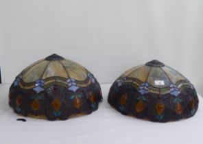 A pair of Tiffany inspired, coloured panel, lead glazed pendant light shades  16"dia
