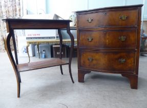 Small furniture: to include an early 20thC walnut three drawer dressing chest, raised on bracket
