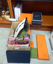 Three White Company photograph frames  boxed; and empty Hermes, Gucci and other designer bags and