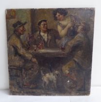 20thC European School - an interior tavern scene  mixed media on panel  bears an indistinct