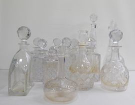 Glass decanters  various designs  largest 16"h