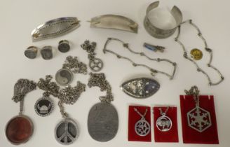 Jorgen Jensen pewter items of personal ornament: to include hair barrettes and a bangle
