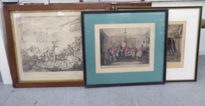 Three 19thC framed prints, viz. 'Scene in a country town at the time of the Race'  17" x 23"; '