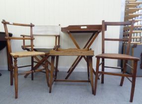 Small furniture: to include two early 20thC beech framed, twin bar back bedroom chairs