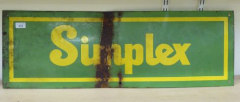 A vintage steel enamel advertising sign 'Simplex'  12" x 36"