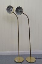 Two floorstanding brass lamps with adjustable angular necks  43"h
