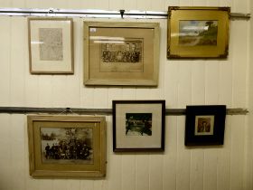 Framed pictures: to include a photographic group 'Band 3rd Batt Royal Berks Regt. 1894'  9" x 11";