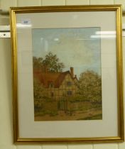 After AE Jackson - a village scene  watercolour  bears a signature  14.5" x 10.5"  framed