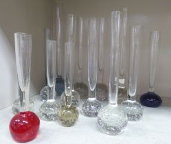 Clear and coloured glass specimen vases  largest 13"h