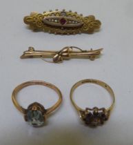 Four Victorian and later items of personal ornament: to include a 9ct gold and pearl set brooch