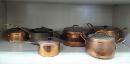 Traditional modern copper and brass cookware: to include saucepans