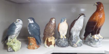 Six Beswick china bird ornaments for whisky promotions (empty)  largest 9"h