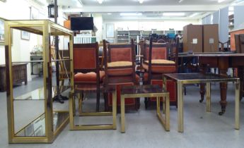 Lacquered brass framed furniture: to include a three tier bookcase  35"h  31"w