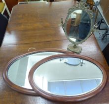 Three mirrors: to include an Edwardian example, in a satinwood inlaid mahogany frame  16" x 25"
