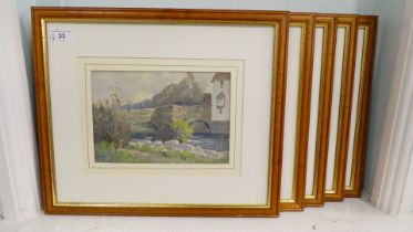 Four framed works by Elizabeth Mason - Abbeys and riverscapes  mixed media  bears initials  6" x 9"