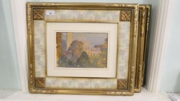 Three framed works by Elizabeth Mason - landscapes  mixed media  bearing initials  9" x 7"