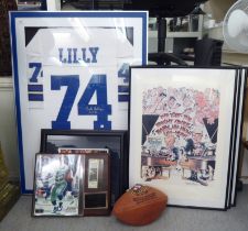 NFL Dallas cowboy themed sporting memorabilia: to include a framed and signed Bob Lilly no.74 strip;