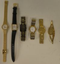 Six variously cased and strapped ladies wristwatches