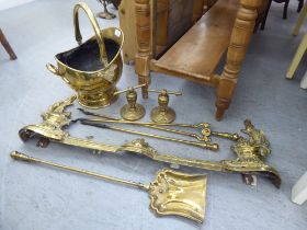 Brass hearth accessories: to include a coal scuttle with a swing top handle  11"h
