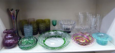 Glassware: to include a set of six 1960s/1970s knobbly green tinted tumblers