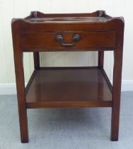 A modern Georgian design mahogany night table with a low galleried border, single drawer and
