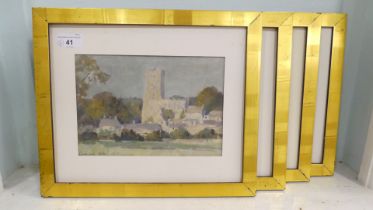 Four framed works by Elizabeth Mason - parks and other landscapes  mixed media  bears initials  6" x