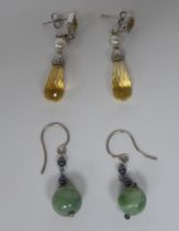 Two pairs of dissimilar gem set earrings