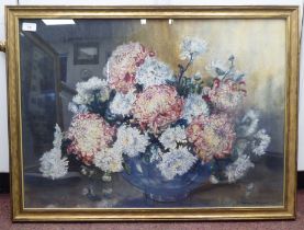 Marion Broom - a still life study, chrysanthemums in a vase  watercolour  bears a signature  21" x