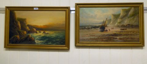 F Hider - two coastal studies  oil on canvas  bearing signatures  12" x 20"  framed